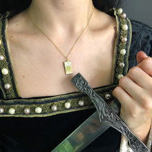 Load image into Gallery viewer, The Queen of Swords Tarot charm on a chain necklace- Gold