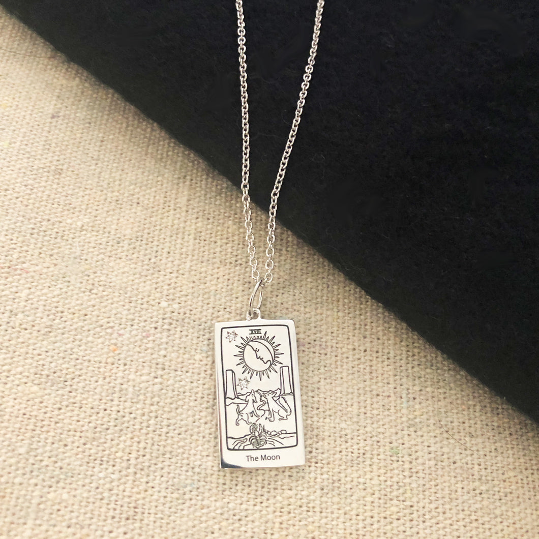 The Moon Tarot Charm Necklace - Silver