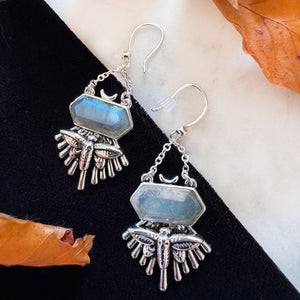Death Moth Earrings with Labradorite