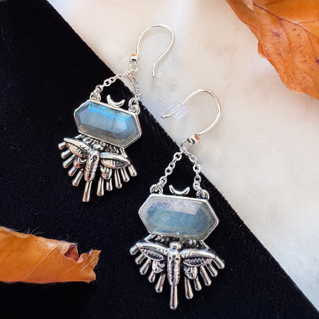 Death Moth Earrings with Labradorite