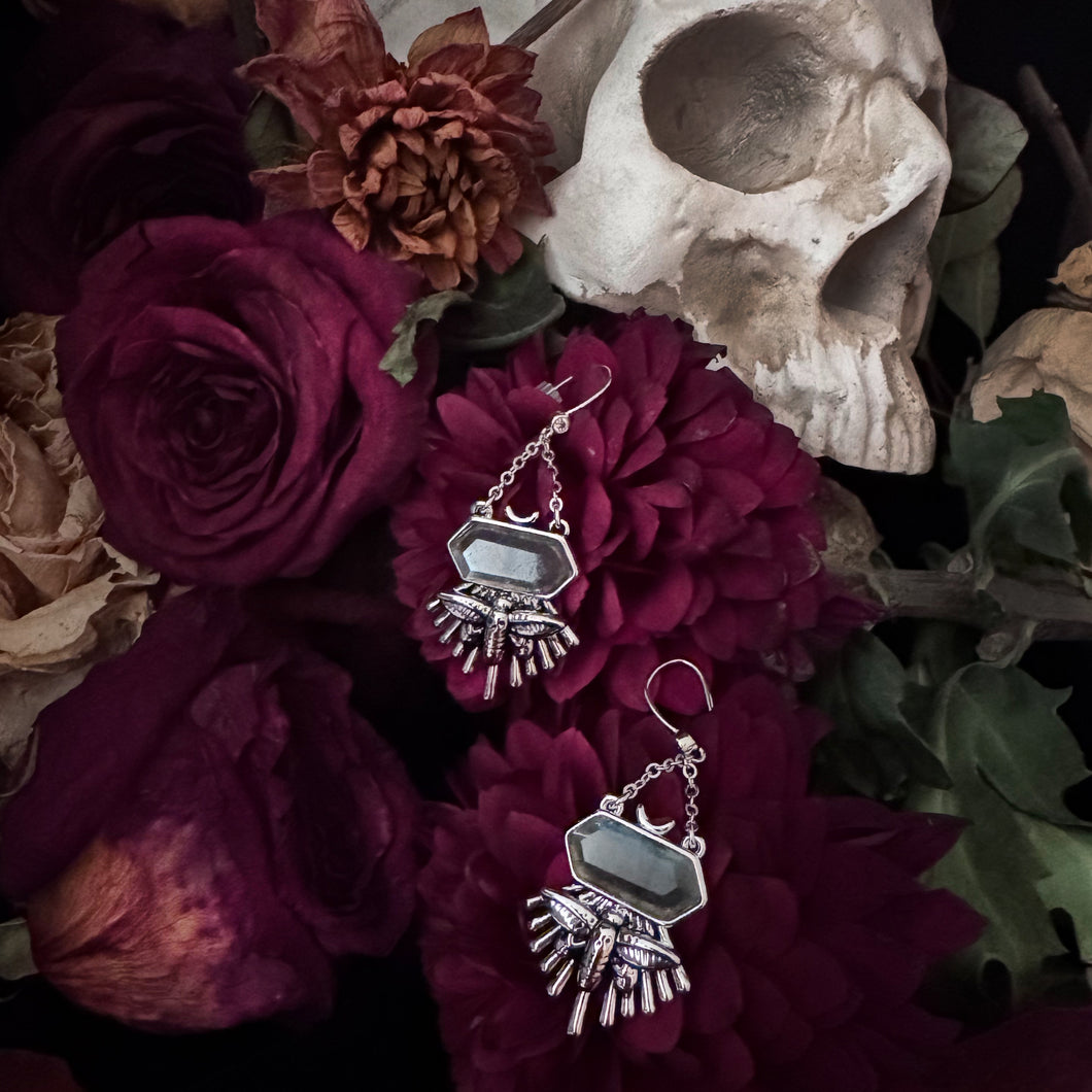 Death Moth Earrings with Labradorite