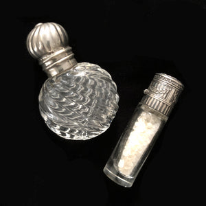 Antique Crystal & Sterling Silver Bottle- Long