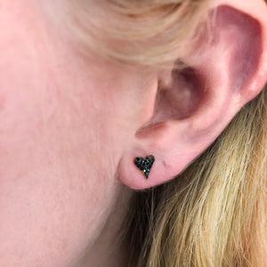 Black Heart Pave Stud Earrings