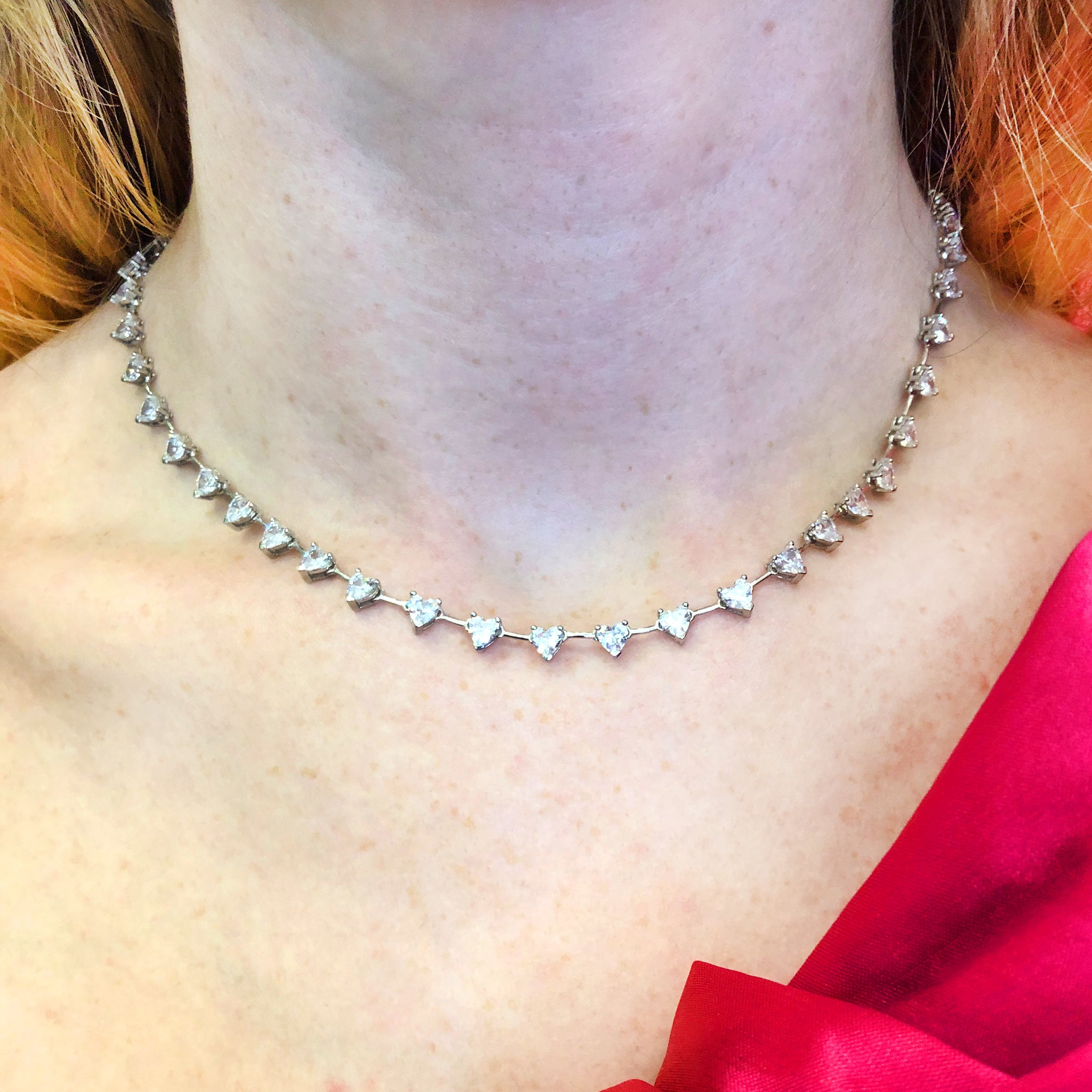 Heart shaped diamond tennis necklace Outlet
