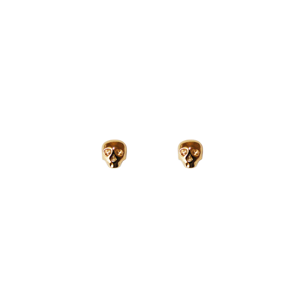 Mini Skull Stud Earrings - Gold