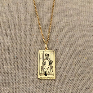 The Queen of Wands Tarot Charm with necklace - Gold