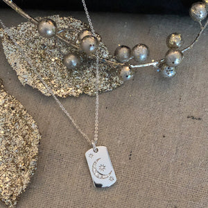 Silver Moon Dog Tag Necklace