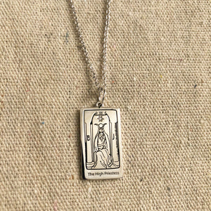 The High Priestess Tarot Charm with chain - Silver