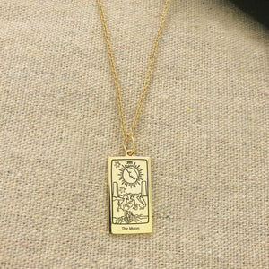 The Moon Tarot Charm with necklace chain- gold