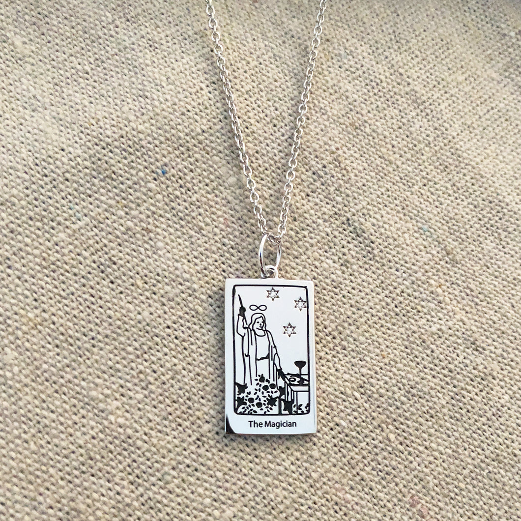 The Magician Tarot Charm with Necklace chain- Silver