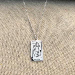 The Three of Cups Tarot Charm on a chain necklace- Silver