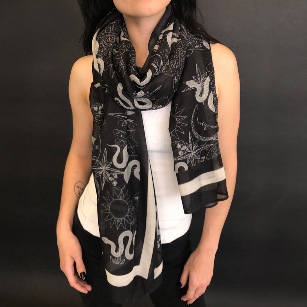 Witch Tattoo Printed Scarf