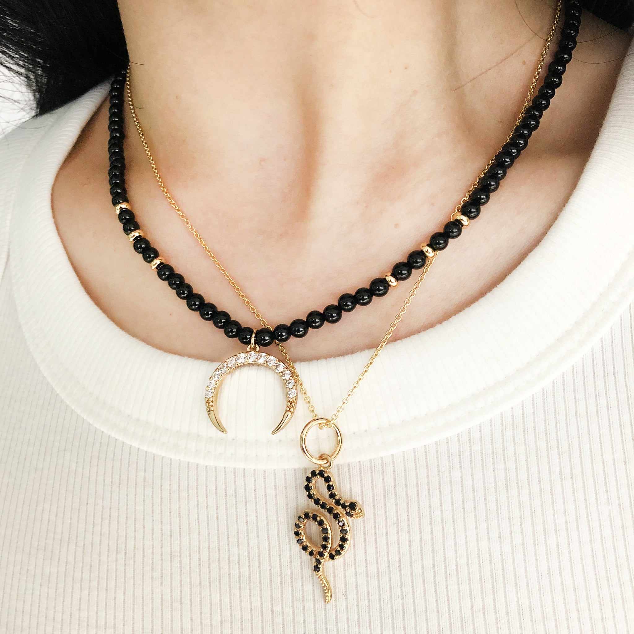 Obsidian Necklace with Crescent Moon Pendant – Mementomoridesignsnyc