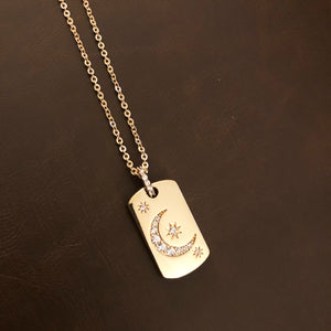Golden Moon Dog Tag Necklace