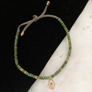 Turquoise Bead Bracelet with Hamsa charm