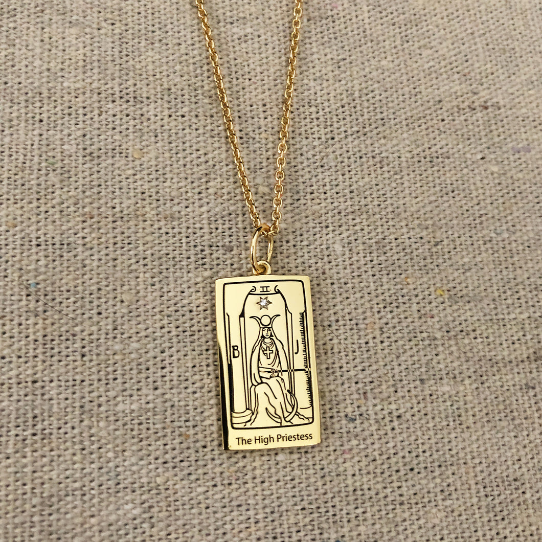 The High Priestess Tarot Charm with necklace - gold