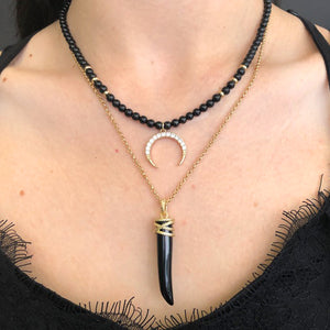 Obsidian Cornicello Pendant Necklace