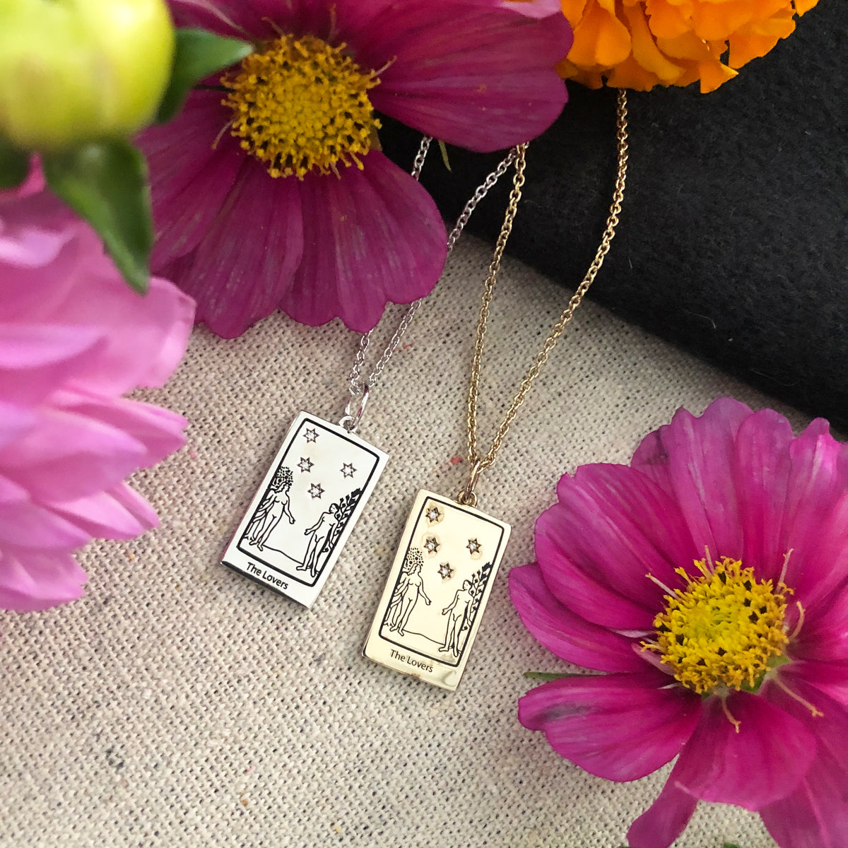 The Lovers Tarot charm on a chain - silver – Mementomoridesignsnyc