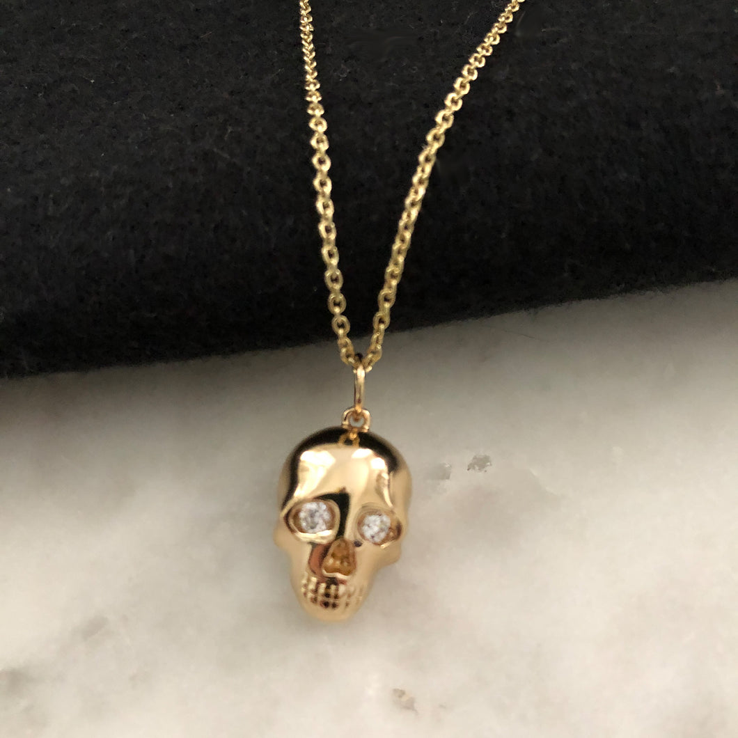 Memento Mori Skull Charm on a Chain- Gold