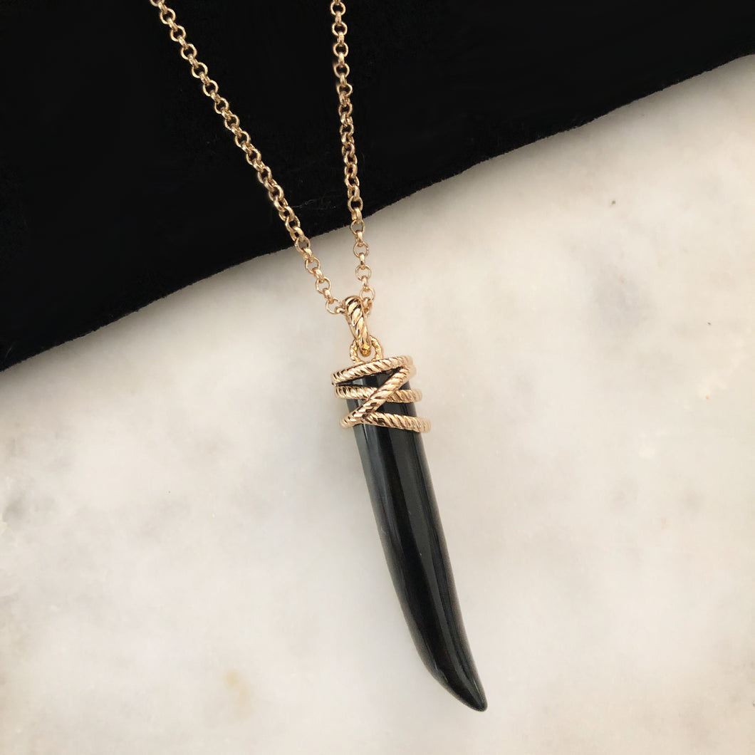 Obsidian Cornicello Pendant Necklace