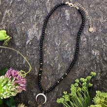 Load image into Gallery viewer, Obsidian Necklace with Crescent Moon Pendant
