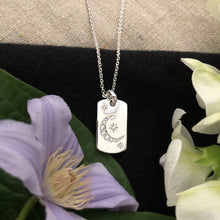 Load image into Gallery viewer, Silver Moon Dog Tag Necklace

