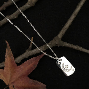 Silver Moon Dog Tag Necklace