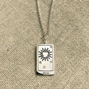 The Sun Tarot charm on a chain- silver