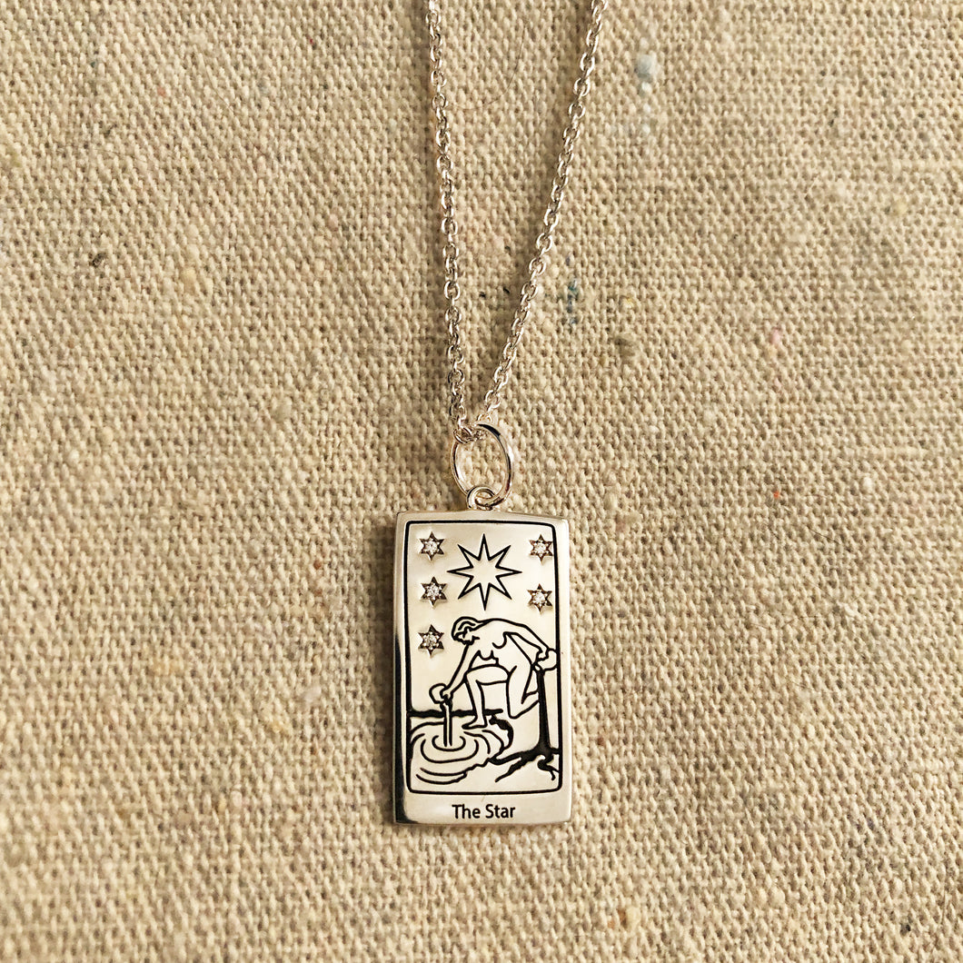 The Star Tarot charm with chain- Silver