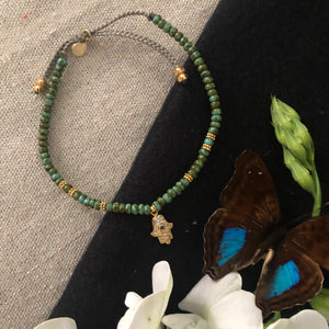 Turquoise Bead Bracelet with Hamsa charm